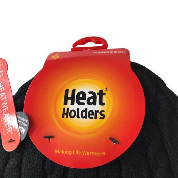 New NWT Beanie Knit Hat Cap Fleece-Lined Black.  Thick.  Heat Holders.  Model "H - Picture 4 of 11